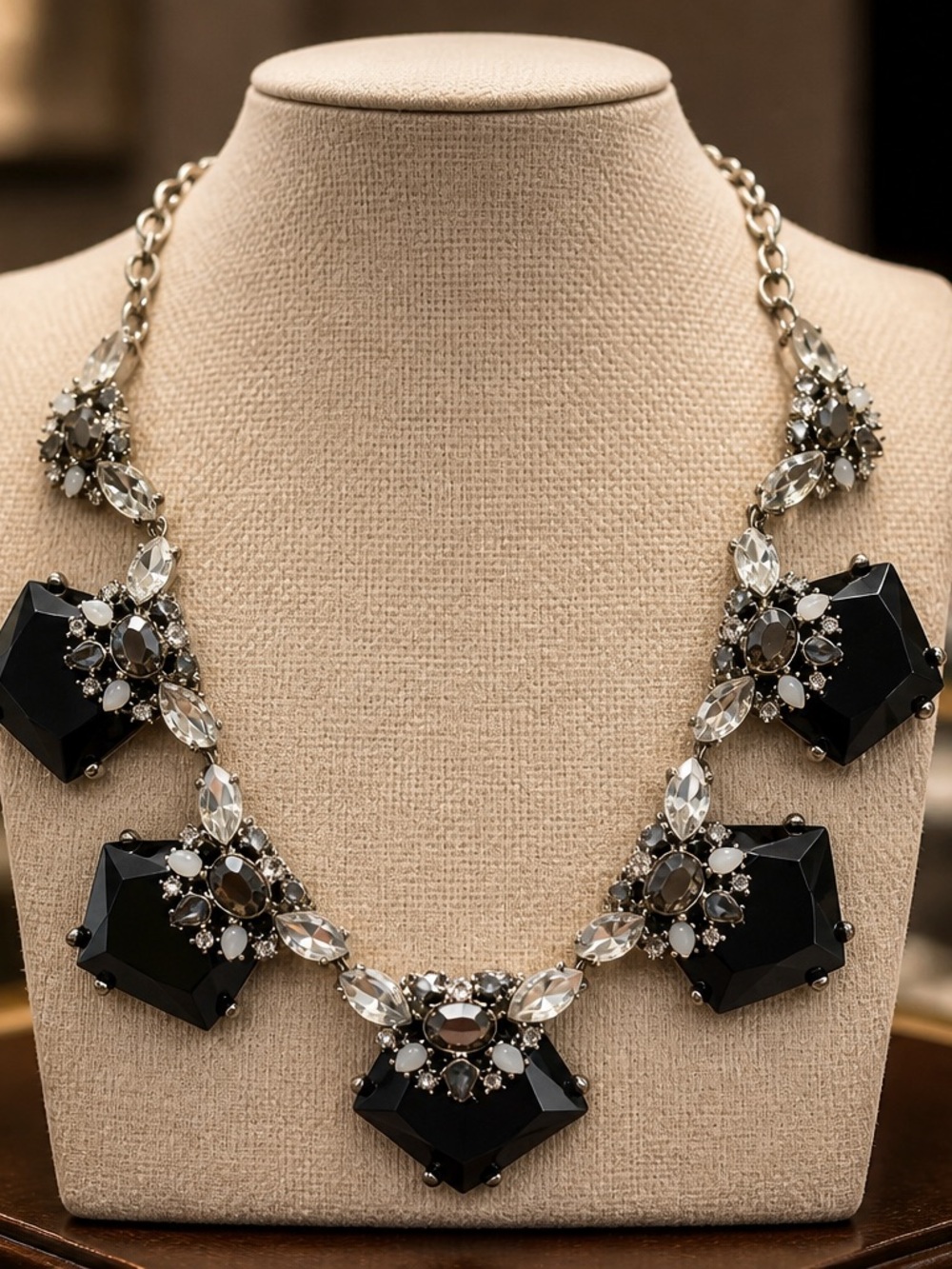 Black Crystal Statement Bib Necklace - Women Jewelry